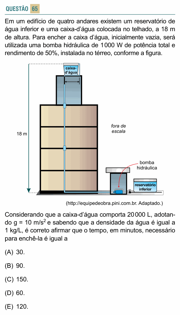 Enunciado da questão 65 de Física do FACISB 2016