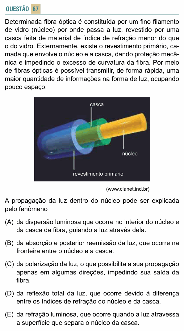 Enunciado da questão 67 de Física do FACISB 2016
