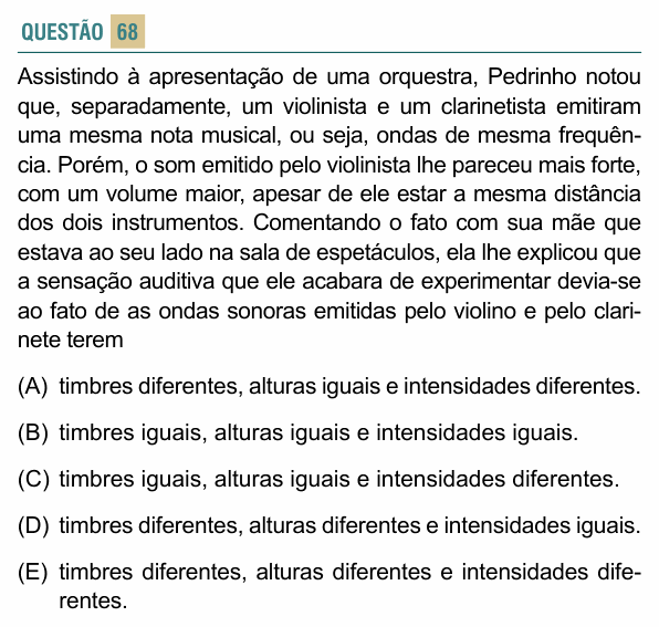 Enunciado da questão 68 de Física do FACISB 2016