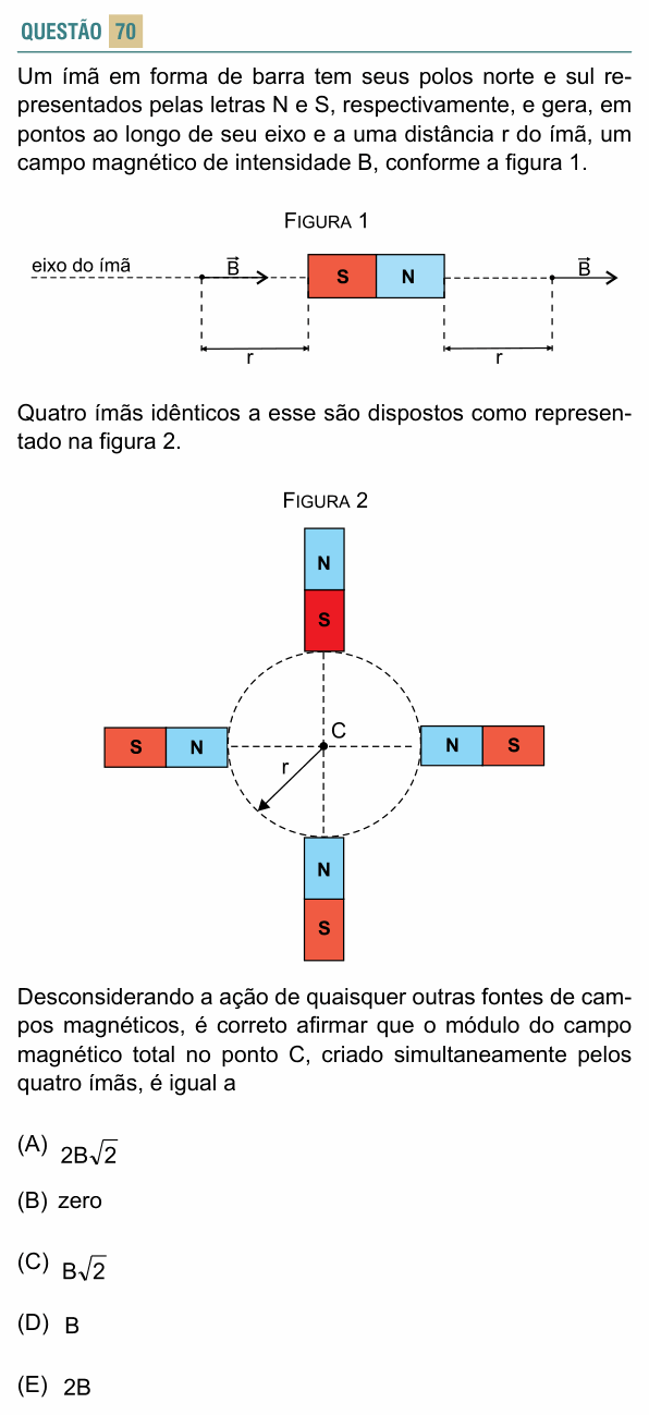 Enunciado da questão 70 de Física do FACISB 2016