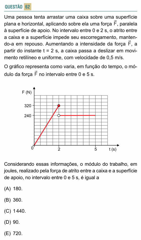 Enunciado da questão 62 de Física do FACISB 2017
