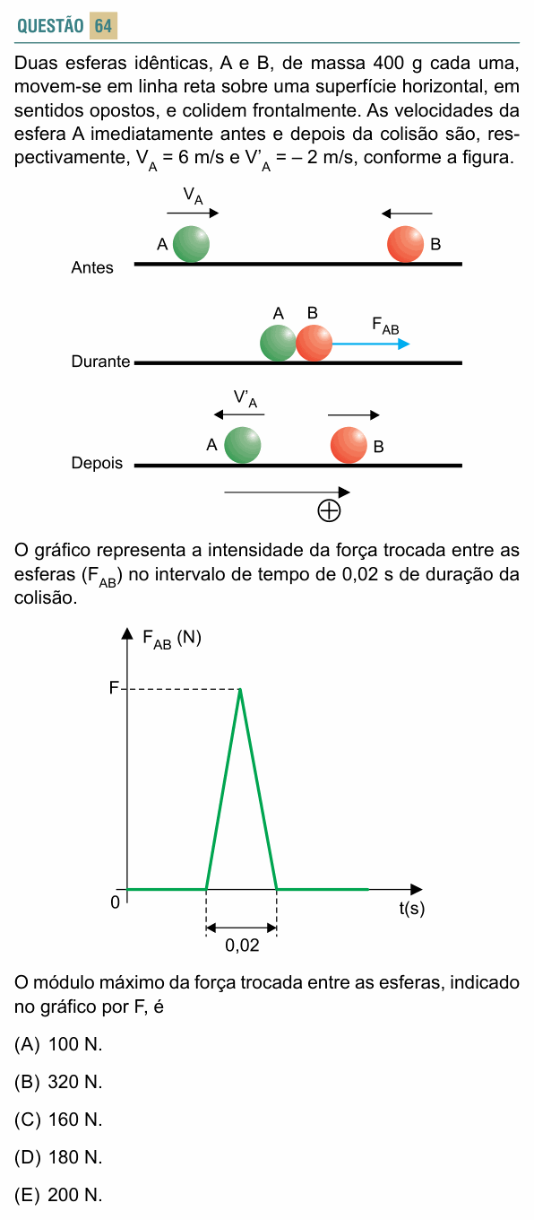 Enunciado da questão 64 de Física do FACISB 2018