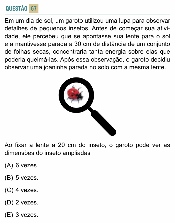 Enunciado da questão 67 de Física do FACISB 2018
