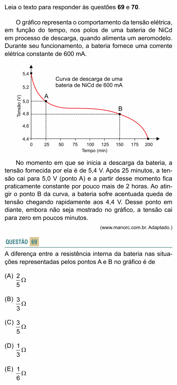 Enunciado da questão 69 de Física do FACISB 2018