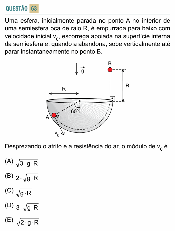 Enunciado da questão 63 de Física do FACISB 2019
