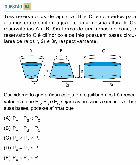 Enunciado da questão 64 de Física do FACISB 2019