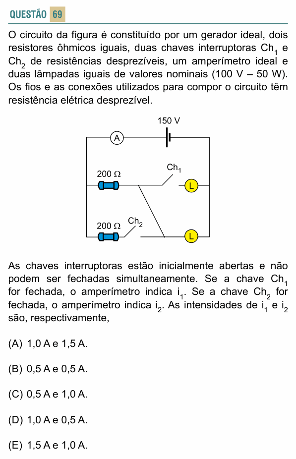 Enunciado da questão 69 de Física do FACISB 2019