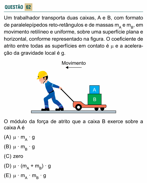 Enunciado da questão 62 de Física do FACISB 2020