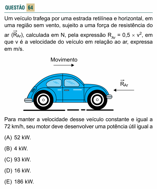 Enunciado da questão 64 de Física do FACISB 2020