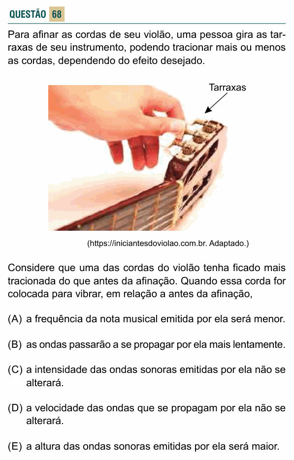 Enunciado da questão 68 de Física do FACISB 2020