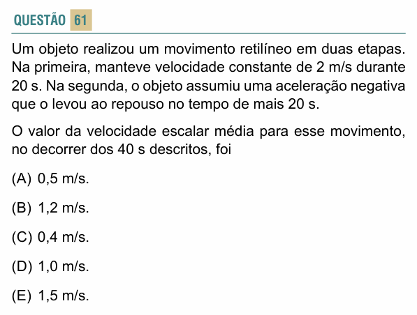 Enunciado da questão 61 de Física do FACISB 2021