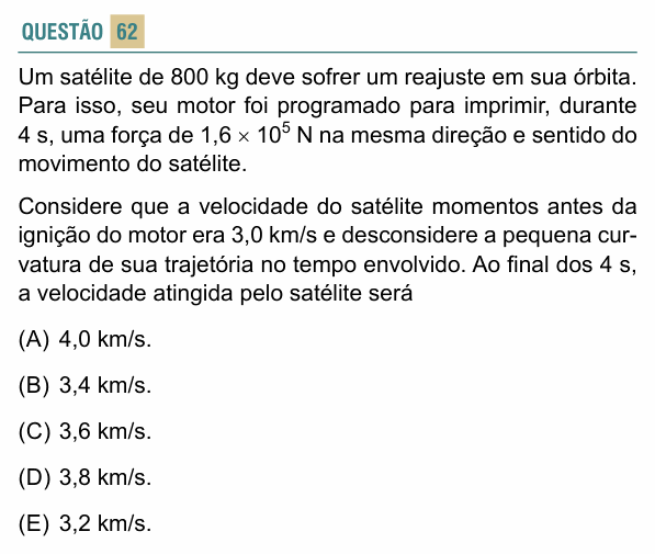 Enunciado da questão 62 de Física do FACISB 2021