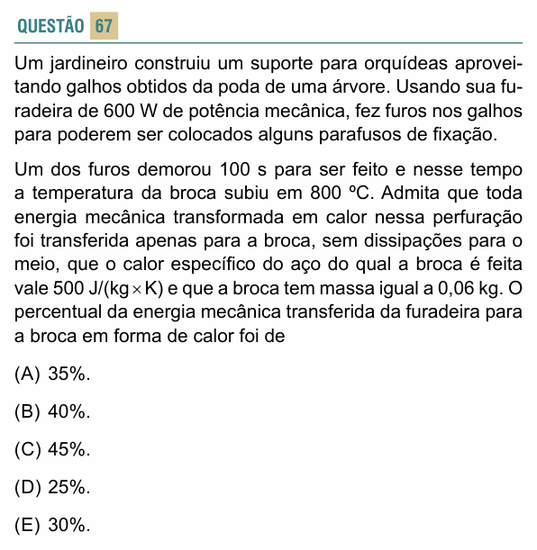 Enunciado da questão 67 de Física do FACISB 2021