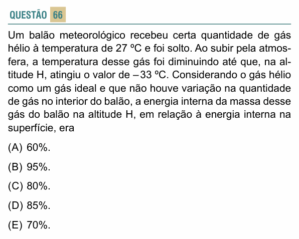 Enunciado da questão 66 de Física do FACISB 2022