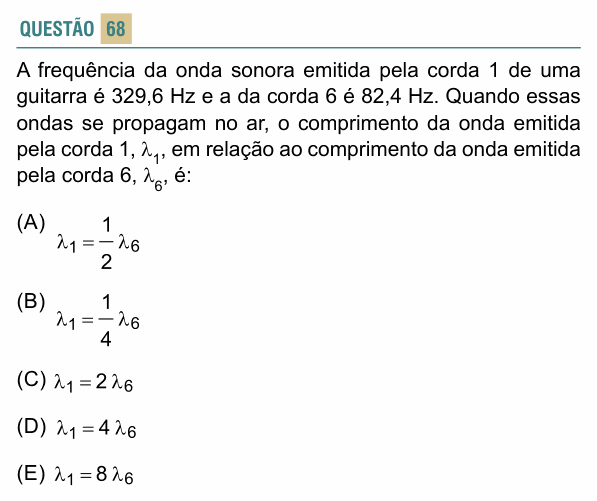 Enunciado da questão 68 de Física do FACISB 2022