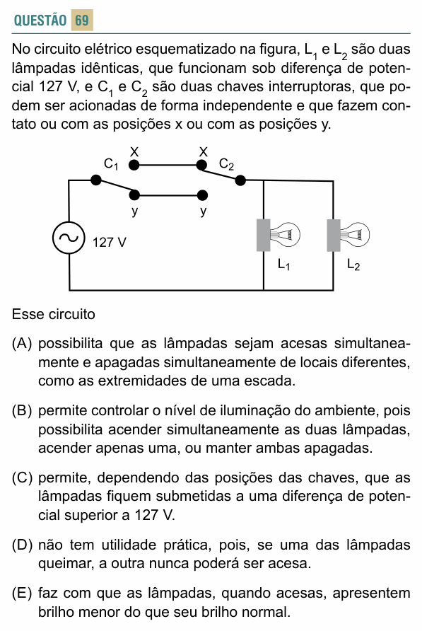 Enunciado da questão 69 de Física do FACISB 2022