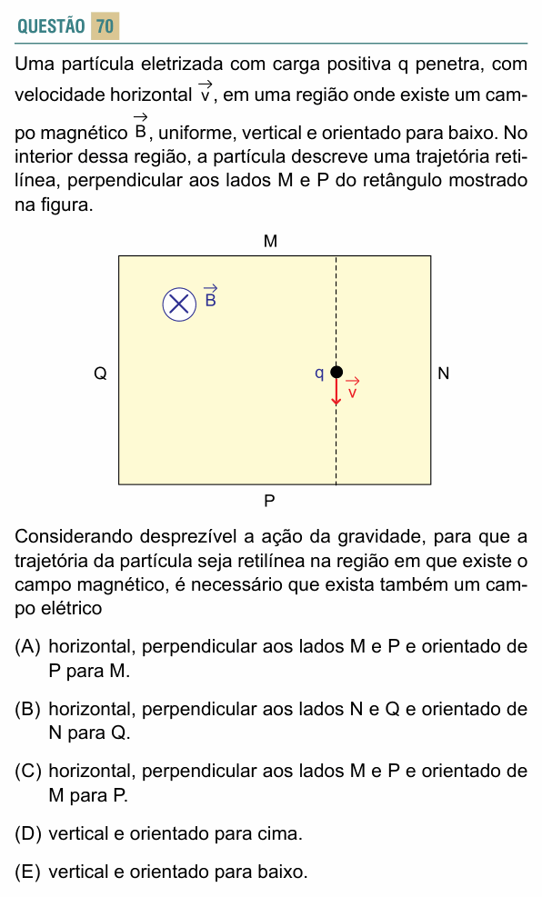 Enunciado da questão 70 de Física do FACISB 2022