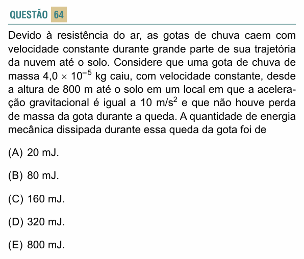 Enunciado da questão 64 de Física do FACISB 2023
