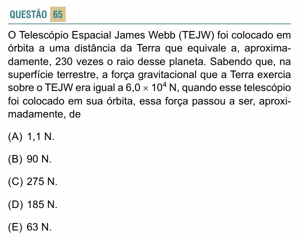 Enunciado da questão 65 de Física do FACISB 2023