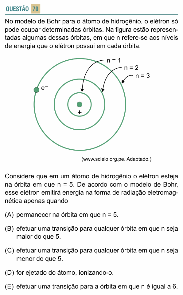 Enunciado da questão 70 de Física do FACISB 2023