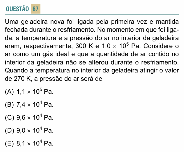 Enunciado da questão 67 de Física do FACISB 2024
