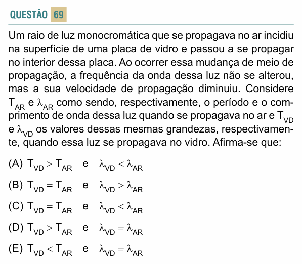 Enunciado da questão 69 de Física do FACISB 2024