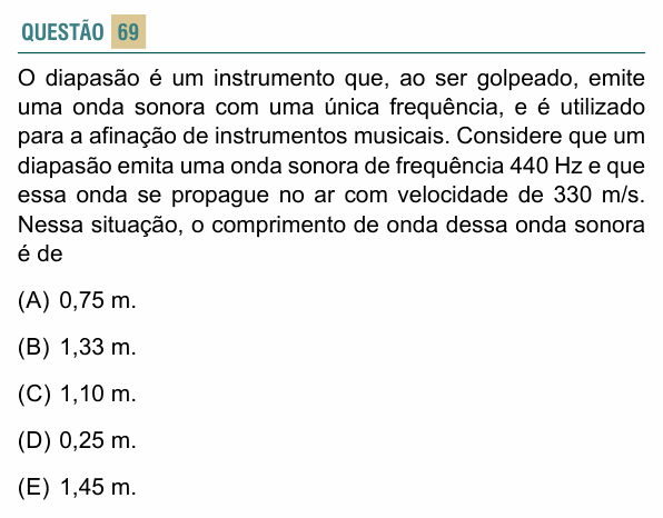 Enunciado da questão 69 de Física do FACISB 2025