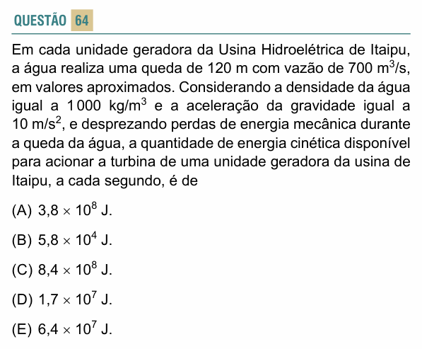 Enunciado da questão 64 de Física do FACISB 2026