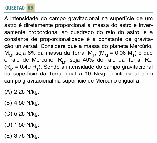 Enunciado da questão 65 de Física do FACISB 2026