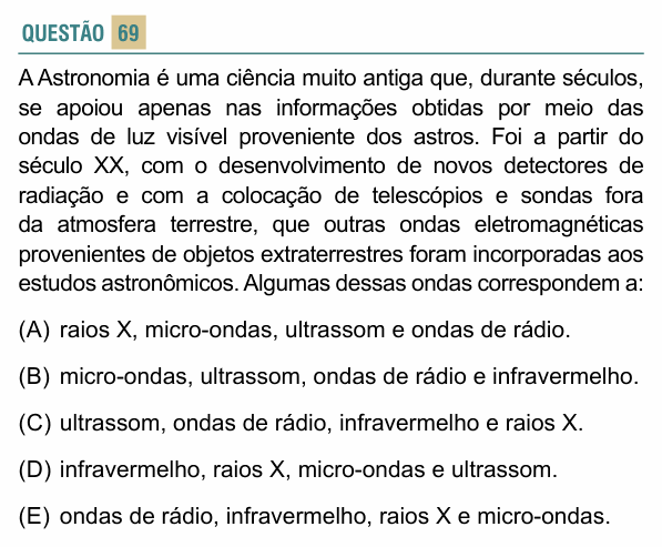 Enunciado da questão 69 de Física do FACISB 2026