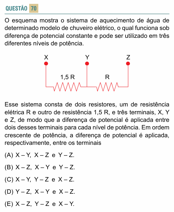 Enunciado da questão 70 de Física do FACISB 2026
