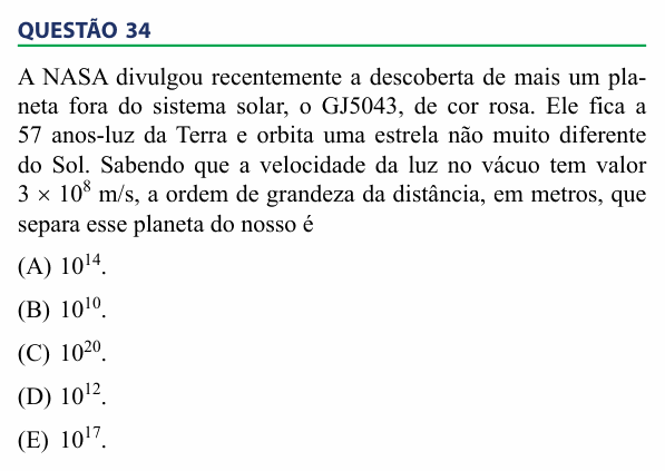 Enunciado da questão 34 de Física do FAMECA 2014