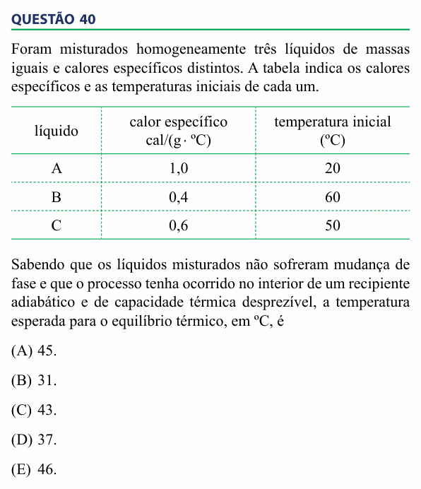 Enunciado da questão 40 de Física do FAMECA 2014