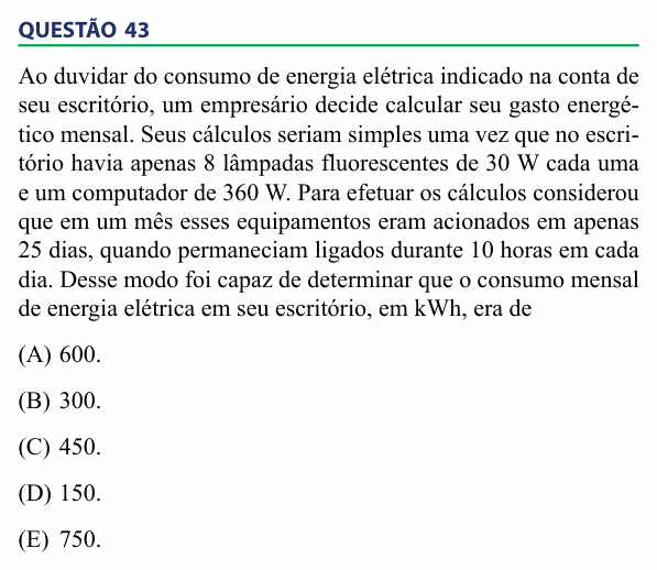 Enunciado da questão 43 de Física do FAMECA 2014