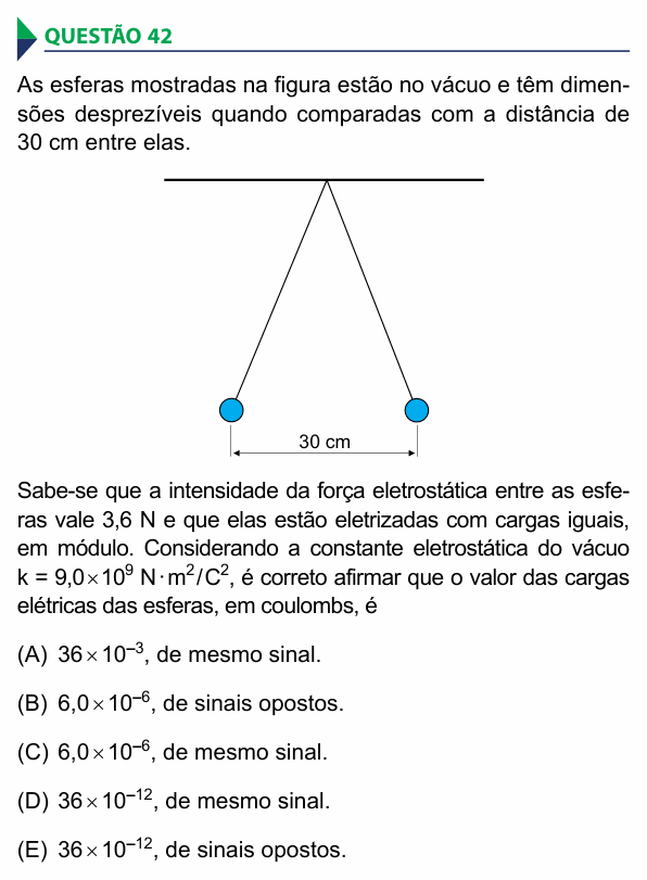 Enunciado da questão 42 de Física do FAMECA 2015