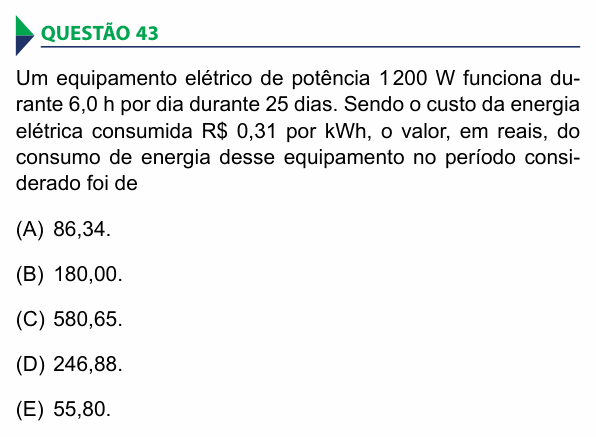 Enunciado da questão 43 de Física do FAMECA 2015