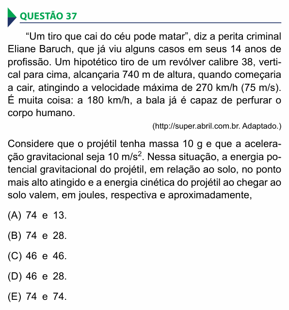 Enunciado da questão 37 de Física do FAMECA 2016