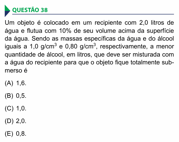Enunciado da questão 38 de Física do FAMECA 2016