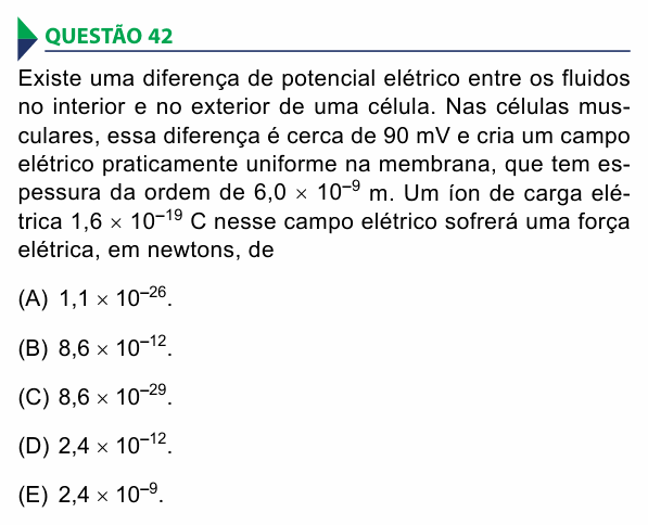 Enunciado da questão 42 de Física do FAMECA 2016