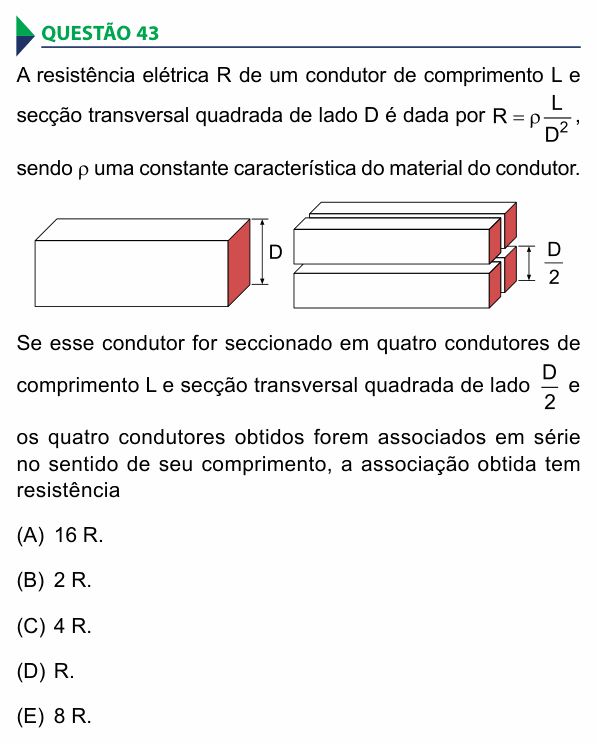 Enunciado da questão 43 de Física do FAMECA 2016