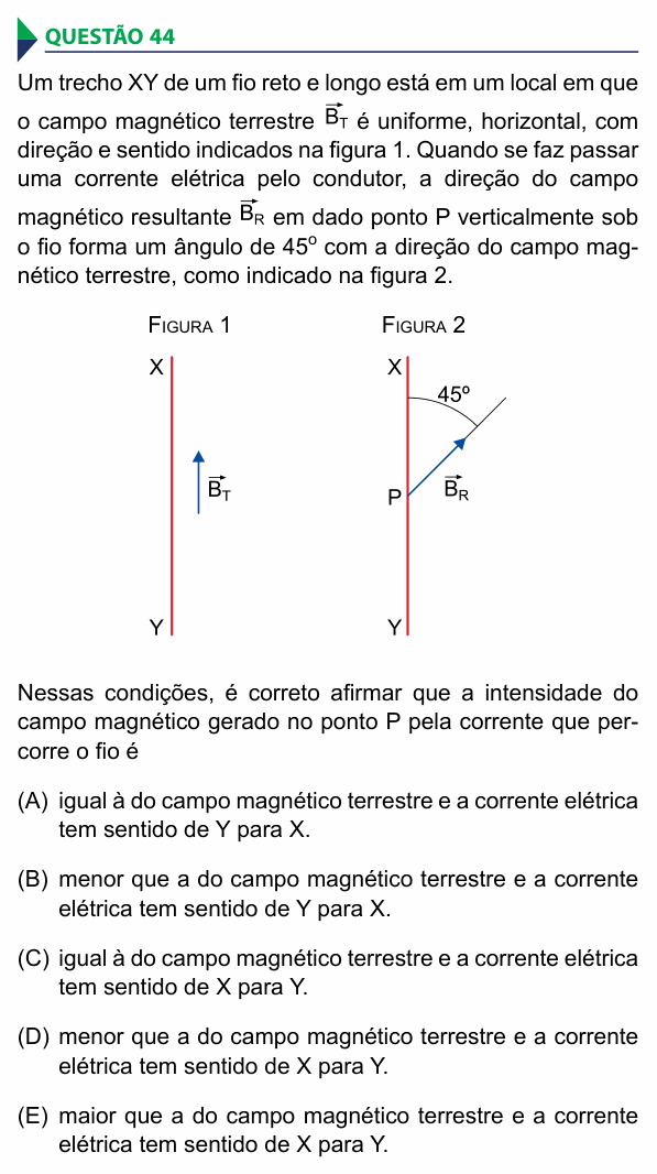 Enunciado da questão 44 de Física do FAMECA 2016