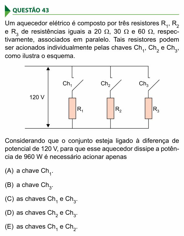 Enunciado da questão 43 de Física do FAMECA 2017
