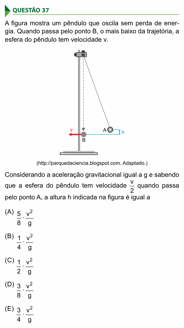 Enunciado da questão 37 de Física do FAMECA 2018