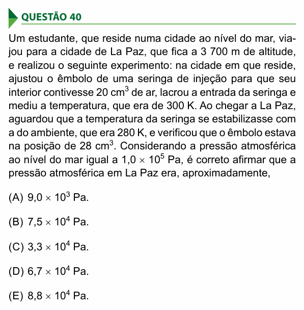 Enunciado da questão 40 de Física do FAMECA 2018