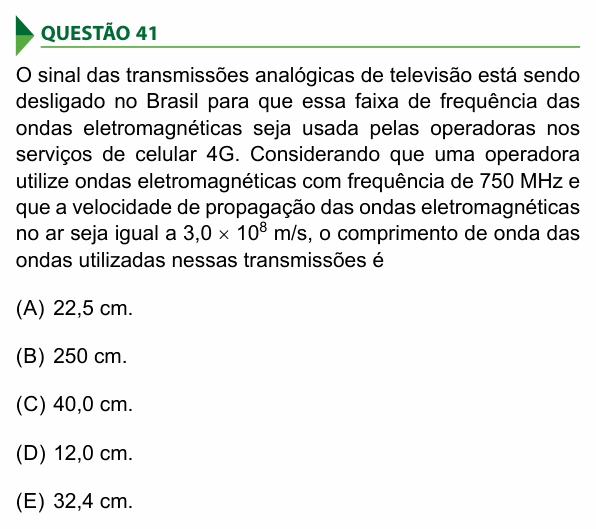 Enunciado da questão 41 de Física do FAMECA 2018