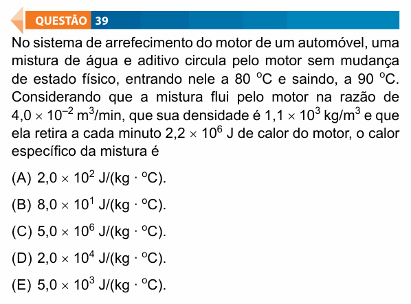 Enunciado da questão 39 de Física do FAMECA 2019