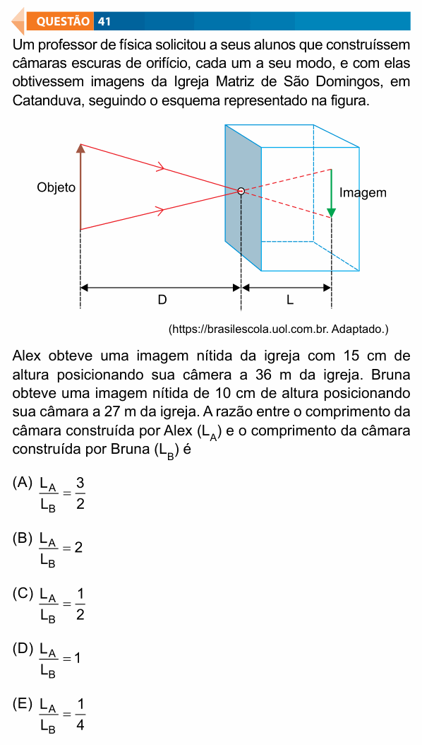 Enunciado da questão 41 de Física do FAMECA 2019