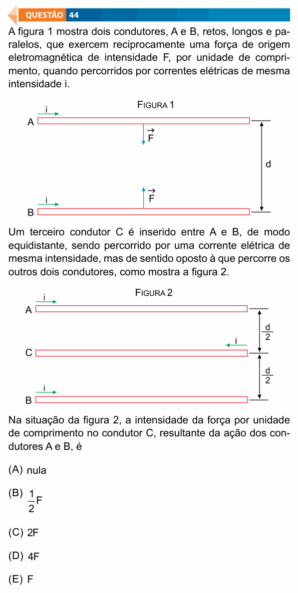 Enunciado da questão 44 de Física do FAMECA 2019