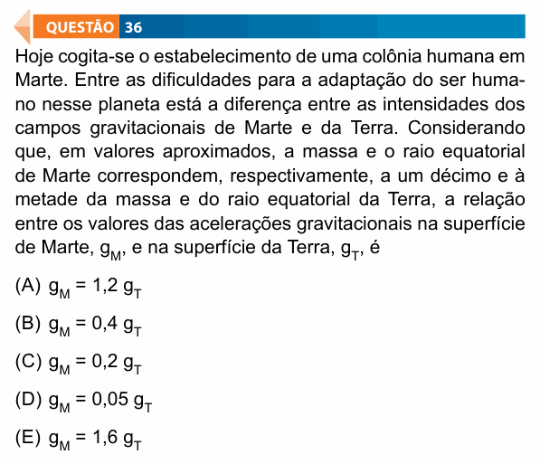 Enunciado da questão 36 de Física do FAMECA 2020