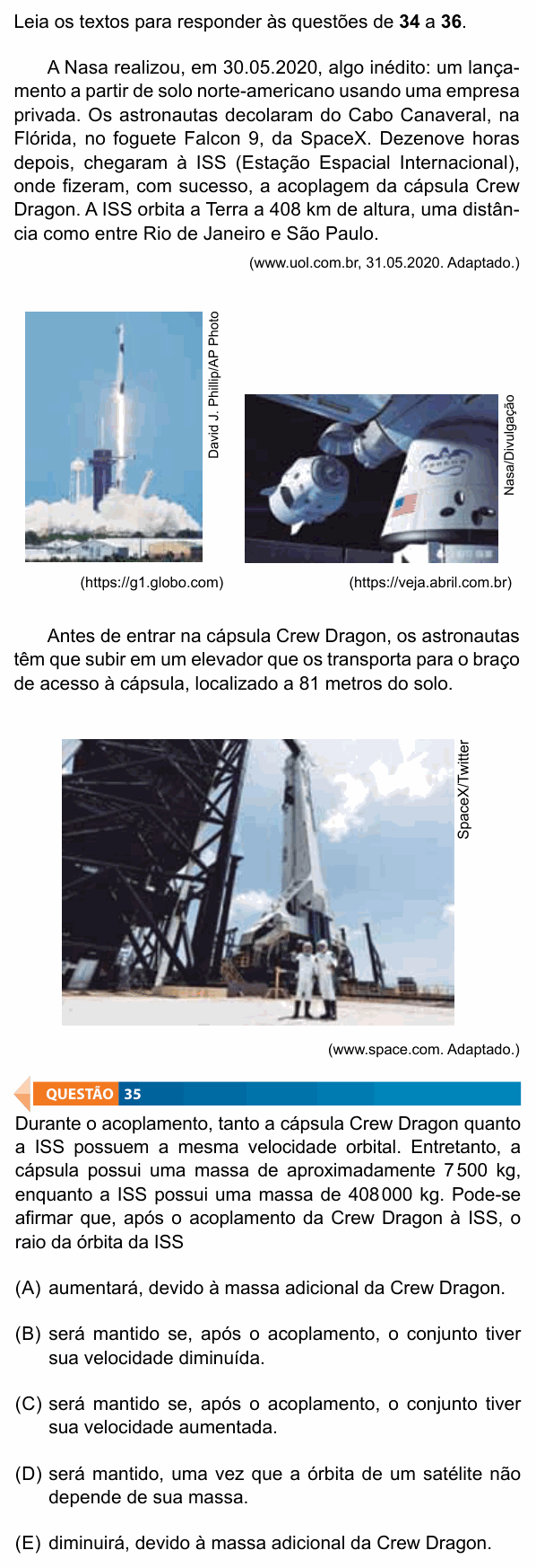 Enunciado da questão 35 de Física do FAMECA 2021